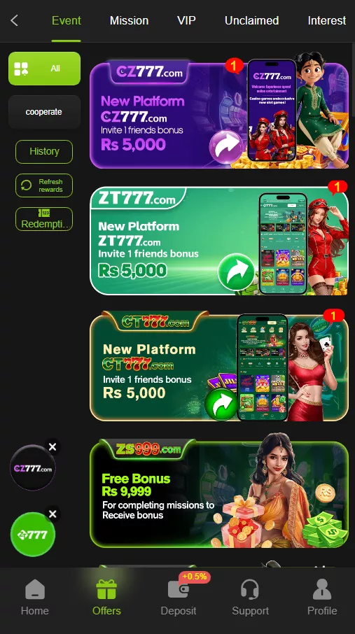 ZS999 Offers Section interface