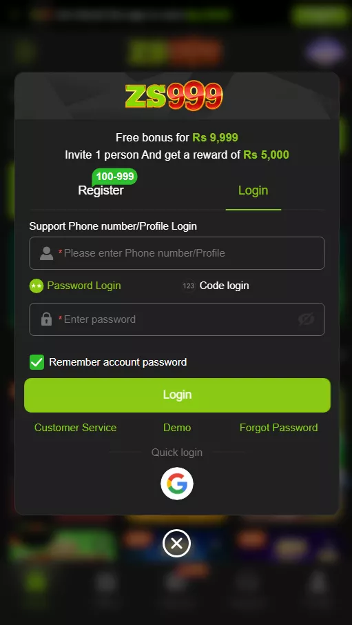 Game Login Interface